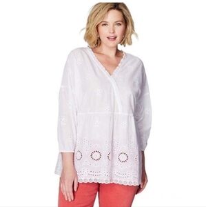 J.Jill White Embroidered Eyelit Tunic Top